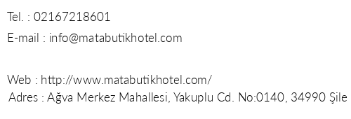 Mata Butik Hotel telefon numaralar, faks, e-mail, posta adresi ve iletiim bilgileri